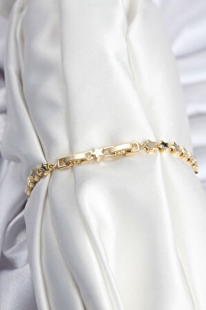 Pirinç VIP Seri Gold Renk Sıralı Yıldız Model Kadın Bileklik