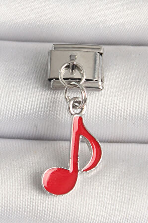 316L Çelik Gümüş Renk Kırmızı Müzik Nota Model Nomination Charm