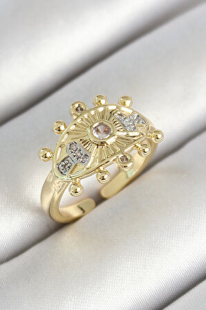 Pirinç Göz Figürlü Zirkon Taşlı Gold Renk Ayarlanabilir Kadın Yüzük