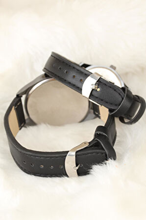 Siyah Renk Deri Kordonlu İstanbul Tasarımlı Sevgili Saatleri