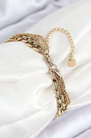 316L Çelik Çoklu Görünüm Geçmeli Halka Model Gold Renk Kadın Bileklik