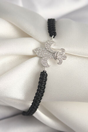 Pirinç Gümüş Renk Zirkon Taşlı Zambak Figür Asanrsörlü Makrome Model Kadın Bileklik