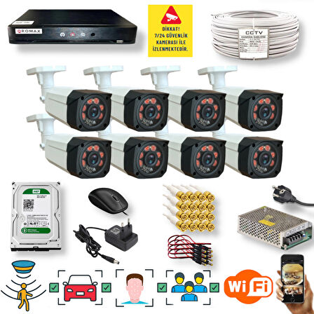 8 Kameralı Set - Araç İnsan Yüz Tanımalı Hareket Algilayan 1080P Gece Görüşlü 5MP Sony Lens Güvenlik Kamerasi Seti 7808-1