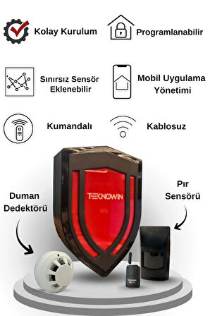 Profesyonel Kablosuz Alarm Sistemi – Manyetik + Hareket + Duman Sensörlü