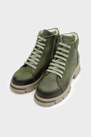 Hakiki Deri Fermuarlı Bağcıklı Kadın Bot 