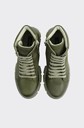 Hakiki Deri Fermuarlı Bağcıklı Kadın Bot 