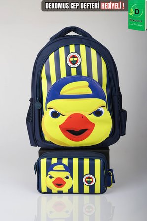 x Dekomus Lisanslı Fenerbahçe Yellow Collection 3D Baskılı Büyük Boy Okul Çantası ve Kalem Çantası Seti