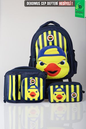 x Dekomus Lisanslı Fenerbahçe Yellow Collection 3D Baskılı Büyük Boy Okul Çantası,Beslenme Çantası ve Kalem Çantası