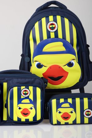 x Dekomus Lisanslı Fenerbahçe Yellow Collection 3D Baskılı Büyük Boy Okul Çantası,Beslenme Çantası ve Kalem Çantası