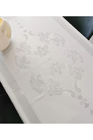 160x220 Damask Masa Örtüsü - Krem