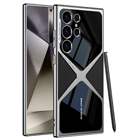 Samsung Galaxy S24 Ultra Uyumlu Kılıf İnce Kamera Korumalı Deri ve Parlak Arka Yüzey Telefon Kılıfı Kapak