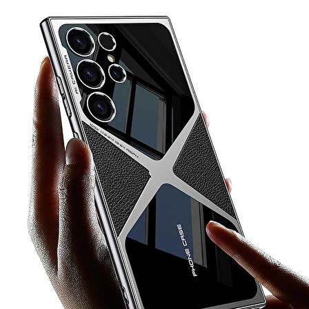 Samsung Galaxy S24 Ultra Uyumlu Kılıf İnce Kamera Korumalı Deri ve Parlak Arka Yüzey Telefon Kılıfı Kapak