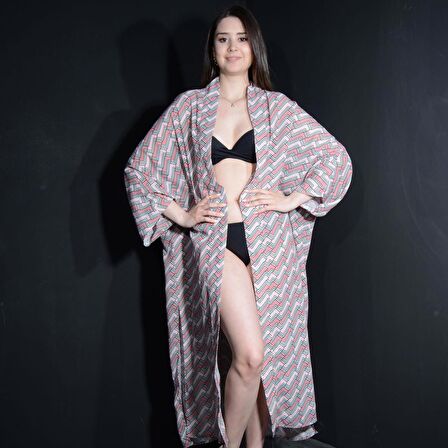 PAREDORA Pembe Zigzag Desenli  Kimono Pareo