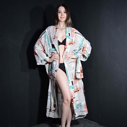 PAREDORA Manşet Baskılı Kimono Pareo