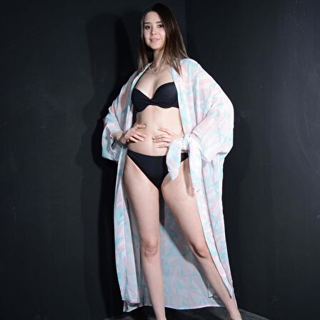 PAREDORA Soft Geometrik Desenli Kimono Pareo