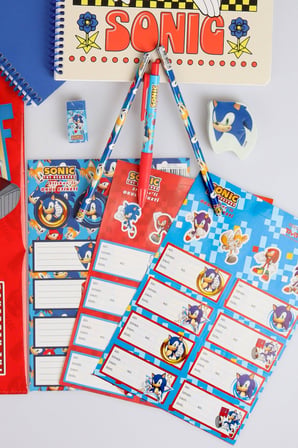 x Dekomus "Speed Force Collection" Lisanslı Sonic 13 Parça Kırtasiye Seti 2 adet A4 defter,Kalem Kutusu,Okul Etiketi