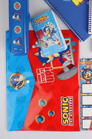 x Dekomus "Speed Force Collection" Lisanslı Sonic 13 Parça Kırtasiye Seti 2 adet A4 defter,Kalem Kutusu,Okul Etiketi