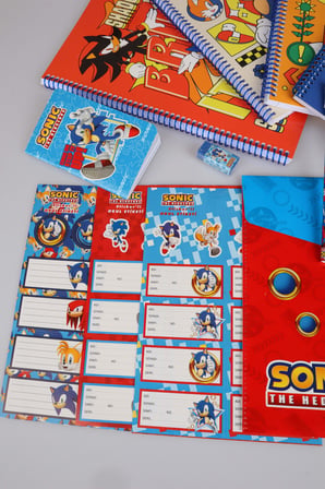 x Dekomus "Speed Force Collection" Lisanslı Sonic Premıum Kırtasiye Seti 4 adet A4 defter,Okul Etiketi,Dosya