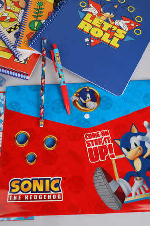 x Dekomus "Speed Force Collection" Lisanslı Sonic Premıum Kırtasiye Seti 4 adet A4 defter,Okul Etiketi,Dosya