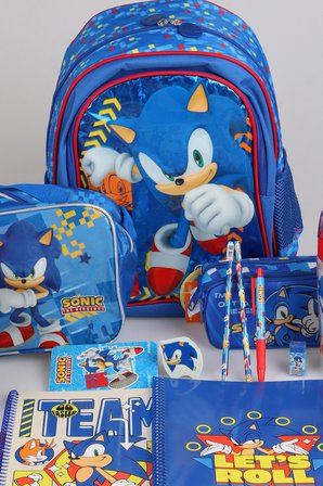 x Dekomus "Speed Force Collection" Lisanslı Sonic Premıum Kırtasiye Seti Okul,Kalem ve Beslenme Çantası,A4 Defter,Matara,Beslenme Kabı
