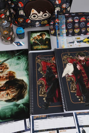 x Dekomus "Wizard Icons Collection" Harry Potter Lisanslı Kırtasiye Seti İlkokul ve Kalem Çantası,700 ml Matara,A4 defter,Makas