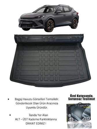 Sahler Cupra Formentor Mild Hybrid 2024+ Uyumlu 4.5D Premium Havuzlu Oto Paspas Ve Liner Marka 3D Üst Bagaj Havuzu