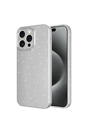 Apple iPhone 15 Pro Max Uyumlu Simli Görünüm Kamera Korumalı Kadın Telefon Kılıfı Kapak