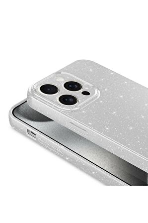 Apple iPhone 15 Pro Max Uyumlu Simli Görünüm Kamera Korumalı Kadın Telefon Kılıfı Kapak