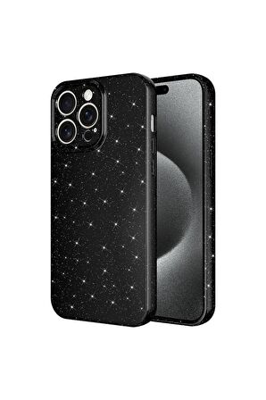 Apple iPhone 15 Pro Max Uyumlu Simli Görünüm Kamera Korumalı Kadın Telefon Kılıfı Kapak