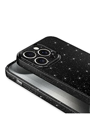 Apple iPhone 15 Pro Max Uyumlu Simli Görünüm Kamera Korumalı Kadın Telefon Kılıfı Kapak