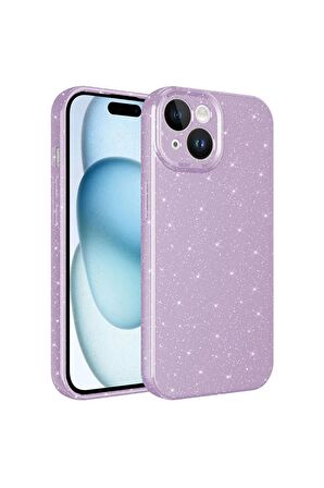 Apple iPhone 15 Plus Uyumlu Simli Görünüm Kamera Korumalı Kadın Telefon Kılıfı Kapak