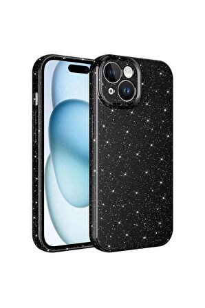 Apple iPhone 15 Plus Uyumlu Simli Görünüm Kamera Korumalı Kadın Telefon Kılıfı Kapak