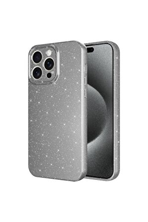 Apple iPhone 15 Pro Uyumlu Simli Görünüm Kamera Korumalı Kadın Telefon Kılıfı Kapak