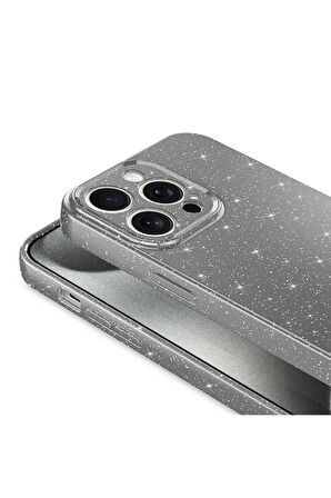Apple iPhone 15 Pro Uyumlu Simli Görünüm Kamera Korumalı Kadın Telefon Kılıfı Kapak