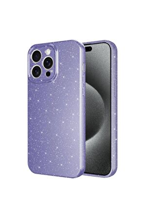 Apple iPhone 15 Pro Uyumlu Simli Görünüm Kamera Korumalı Kadın Telefon Kılıfı Kapak