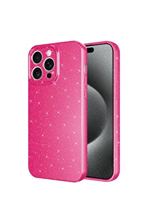 Apple iPhone 15 Pro Uyumlu Simli Görünüm Kamera Korumalı Kadın Telefon Kılıfı Kapak