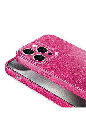 Apple iPhone 15 Pro Uyumlu Simli Görünüm Kamera Korumalı Kadın Telefon Kılıfı Kapak