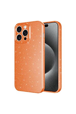 Apple iPhone 15 Pro Uyumlu Simli Görünüm Kamera Korumalı Kadın Telefon Kılıfı Kapak