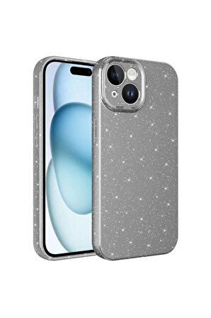 Apple iPhone 15 Uyumlu Simli Görünüm Kamera Korumalı Kadın Telefon Kılıfı Kapak