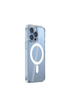 Apple iPhone 15 Pro Uyumlu Kılıf Wireless Şarj Özellikli Magsafe Şeffaf Telefon Kılıfı Kapak