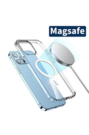 Apple iPhone 15 Pro Uyumlu Kılıf Wireless Şarj Özellikli Magsafe Şeffaf Telefon Kılıfı Kapak