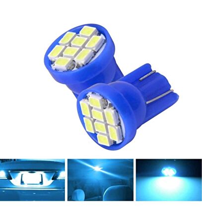 10 Adet Buz Mavi T10 Park Ledi Mini 8 Ledli Model