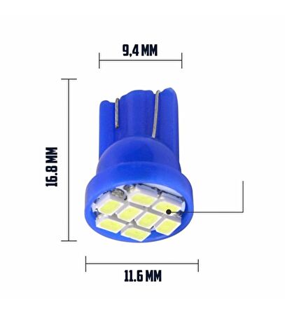 10 Adet Buz Mavi T10 Park Ledi Mini 8 Ledli Model