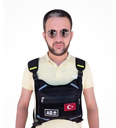 Motorcu Göğüs Çantası Reflektörlü Su Geçirmez Kan Grubu AB+
