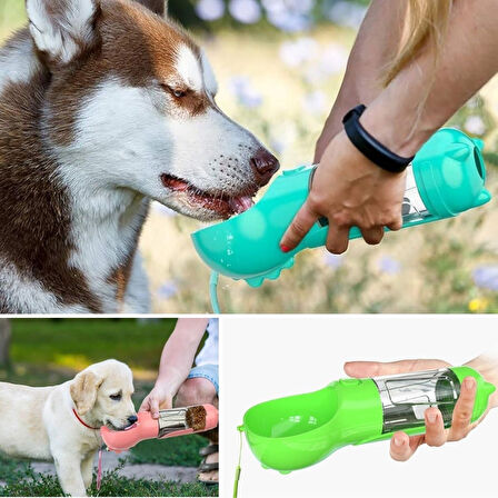 Evyora® Taşınabilir Hazneli Mama Kaplı ,Kaka Poşetli Kedi,Köpek Suluğu-300ml