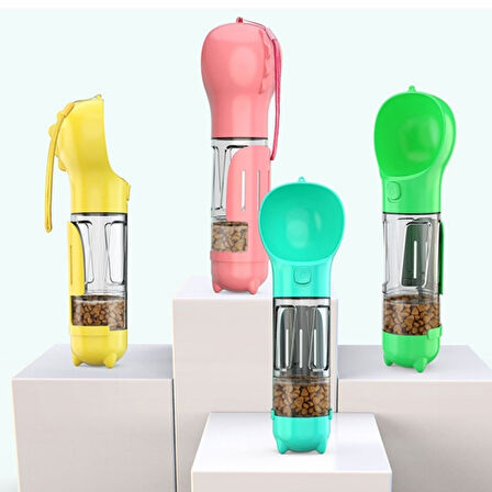 Evyora® Taşınabilir Hazneli Mama Kaplı ,Kaka Poşetli Kedi,Köpek Suluğu-300ml