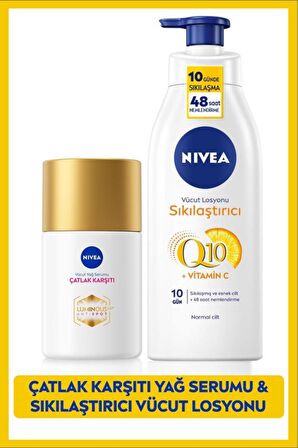 Nivea Q10 Sıkılaştırıcı Vücut Losyonu 400ml, C Vitamini, Luminous630 Çatlak Karşıtı Vücut Yağ Serumu 100ml