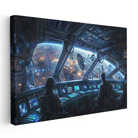 Uzay İstasyonu - Dünya Manzarası Anime Kanvas Tablo