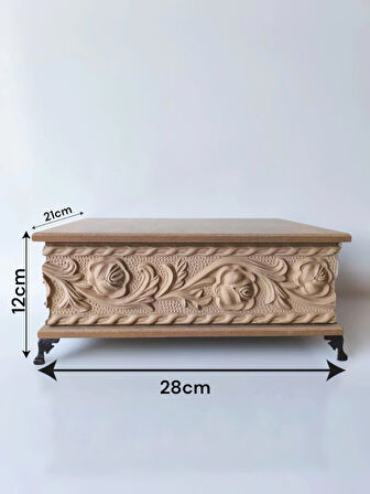 Ham Ahşap-boyanabilir Ham Mdf-çiçek Desenli-takı-makyaj-aksesuar-çok Amaçlı Dekoratif Kutu