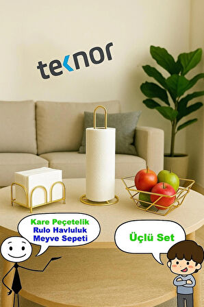 3'lü Servis Sunum Seti, Kağıt Havluluk, Kare Peçetelik, Üçgen Meyve Sepeti 